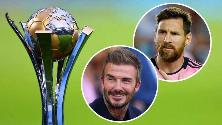 David Beckham and Lionel Messi eye Club World Cup trophy