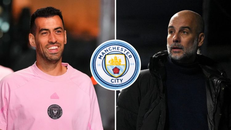 Sergio Busquets and Pep Guardiola.